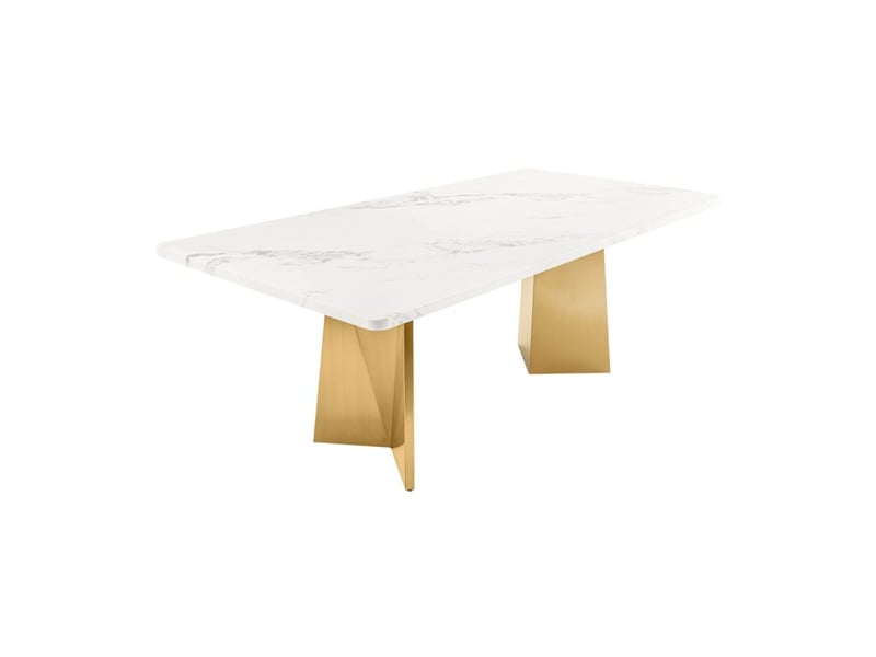  Table de salle à manger orea – rectangulaire – marbre blanc et doré – pieds métal – style chic et moderne  - Conforama A