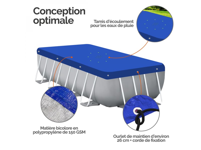 Bâche de protection réversible 4 saisons pour piscine hors sol - rectangle 2,74 x 5,49 m - 150 gsm - bleu et gris  - Conforama C