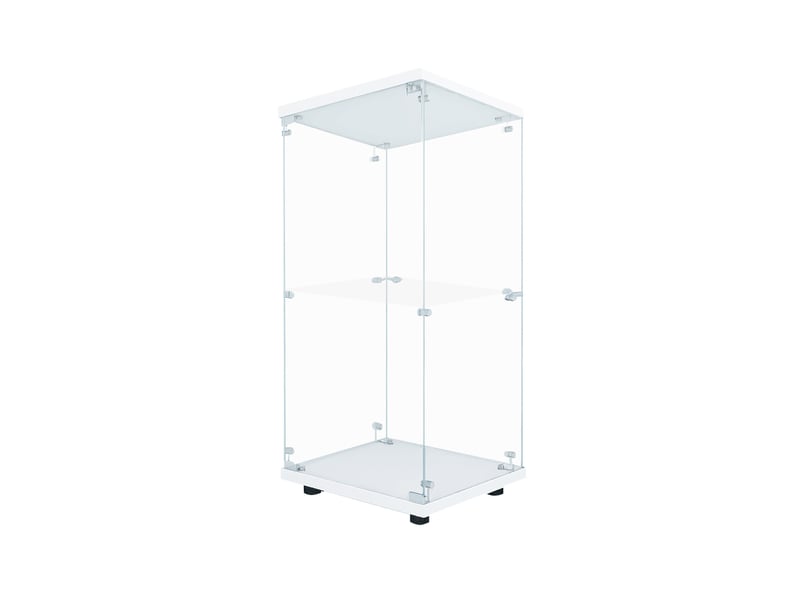  Vitrine en verre 2 niveaux simple porte avec éclairage led - 40,35 x 36,5 x 86,2 cm - blanc - armoire d'exposition - éclairage led  - Conforama A