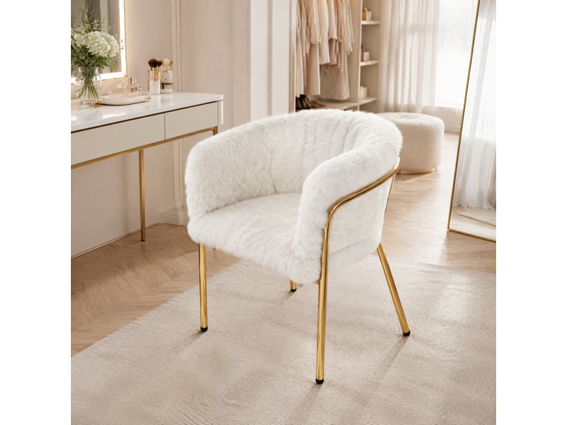 Chaise de salle à manger 57x57x77 cm, revêtement en tissu blanc, 4 pieds métalliques, style raffiné  - Conforama B