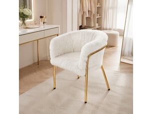 Chaise de salle à manger 57x57x77 cm, revêtement en tissu blanc, 4 pieds métalliques, style raffiné