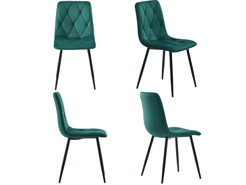  Table hexagonale effet marbre avec 4 chaises en velours vert, salle à manger design  - Conforama E
