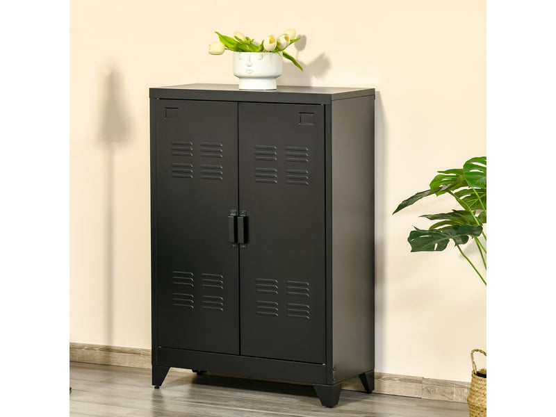  Armoire métallique 2 portes style industriel pour la maison et le garage, 75 x 33 x 110 cm, noire  - Conforama D