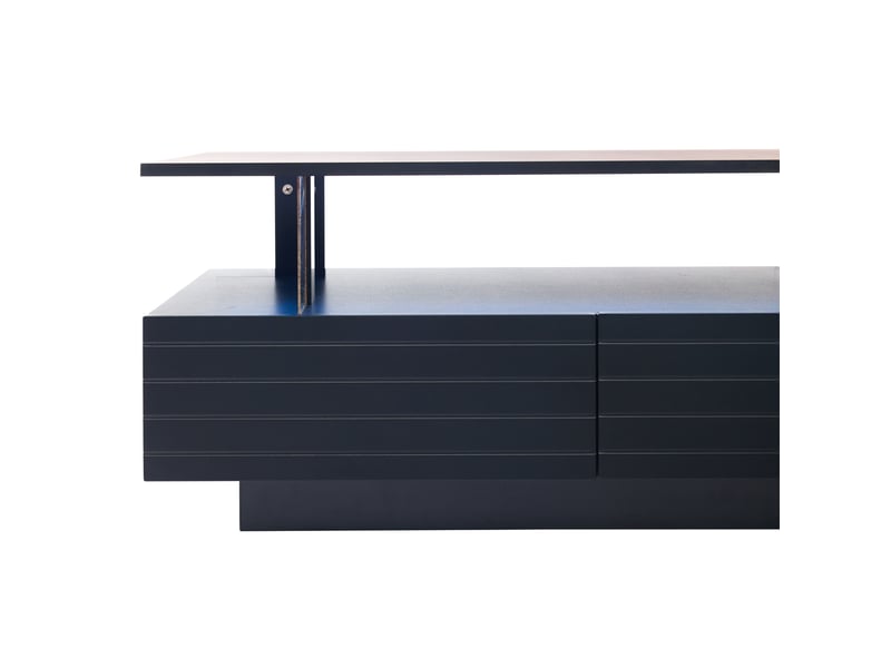  Table basse led avec 2 tiroirs et étagère ouverte pour salon 100×50×42 cm en acrylique noir  - Conforama D