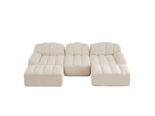 Canapé panoramique coquille 3 places, 2 poufs beigeblanc – 288 x 165 x 79 cm