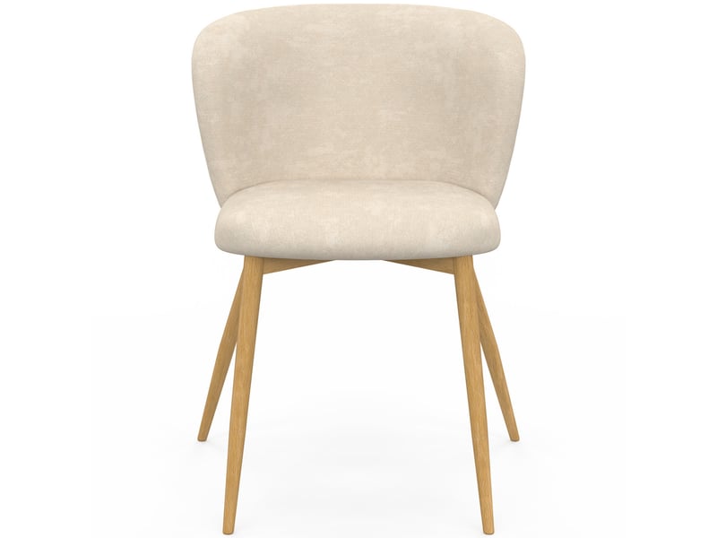  Lot de 4 chaises paulie en tissu chenille beige et pieds effet bois pour salle à manger  - Conforama C