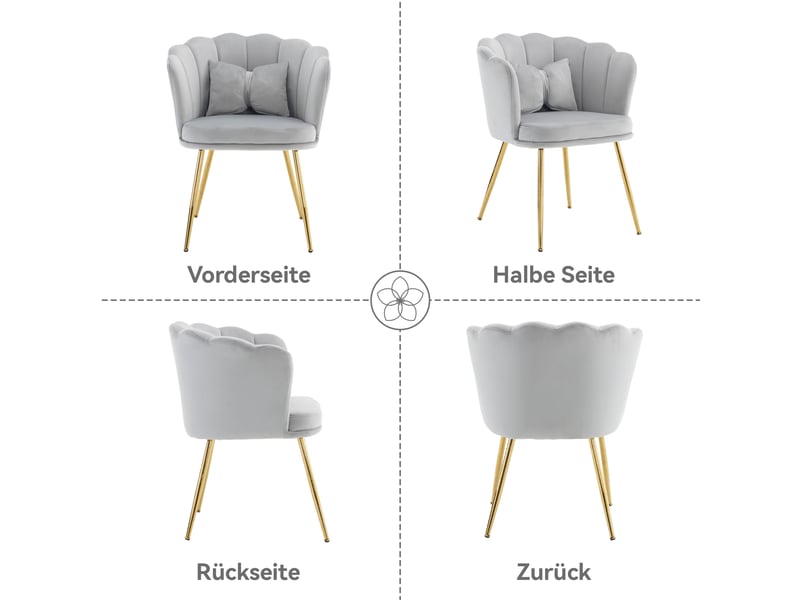  Chaises modernes en velours - lot de 6 chaises - gris - velours - dimensions assemblées: - design pétale 63x58x77cm - Conforama D