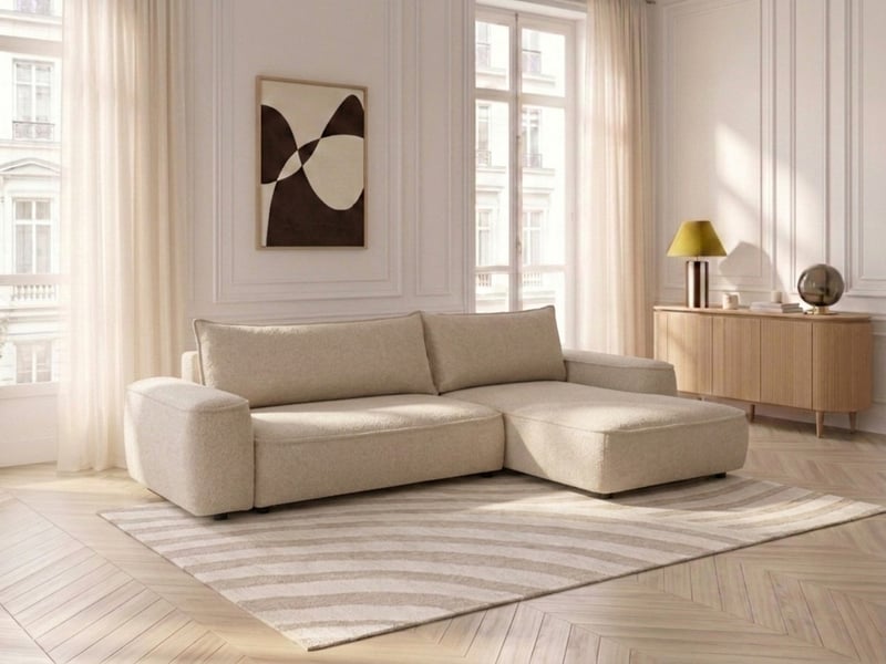  Bobochic canapé d'angle réversible convertible honore tissu chenille beige HONORE - Conforama D