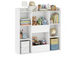 Meuble rangement enfant, bibliothèque enfants avec 8 compartiments et étagère supérieure, 104 x 29 x 101,5 cm, blanc