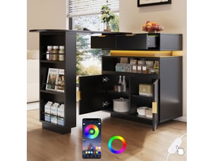 Îlot central de cuisine extensible avec rangement et led 115-183 cm homvra