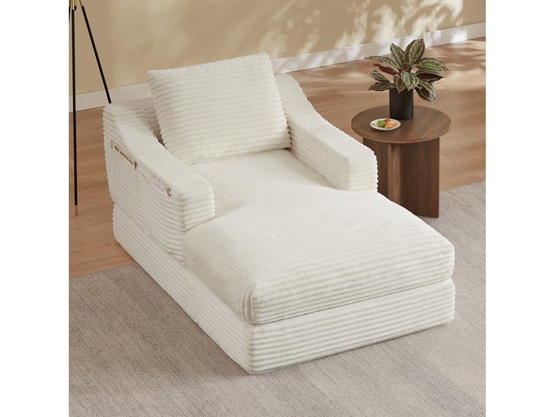  Fauteuil convertible tcqpz 1 place en velours côtelé blanc 100 x 160 x 85 cm design double couche  - Conforama D