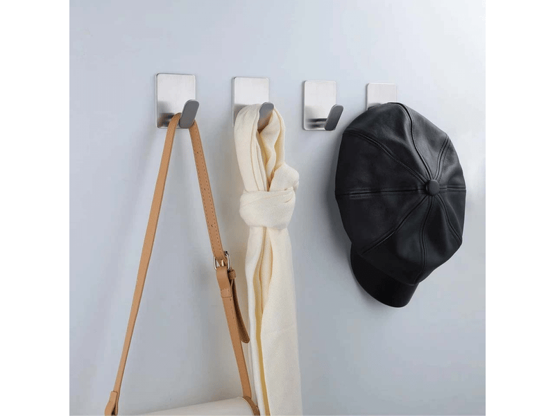  Lot de 8 crochets adhésifs en acier inoxydable, sans perçage, pour vêtements, serviettes ou chapeaux, décoration pratique pour cuisine et salle de bain, gris  - Conforama E