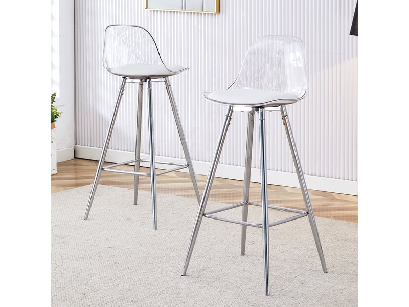 Lot de 2 chaises transparentes avec pieds en métal argenté, dossier ergonomique, pour salle à manger et salon - Conforama B