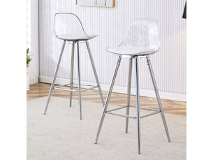 Lot de 2 chaises transparentes avec pieds en métal argenté, dossier ergonomique, pour salle à manger et salon