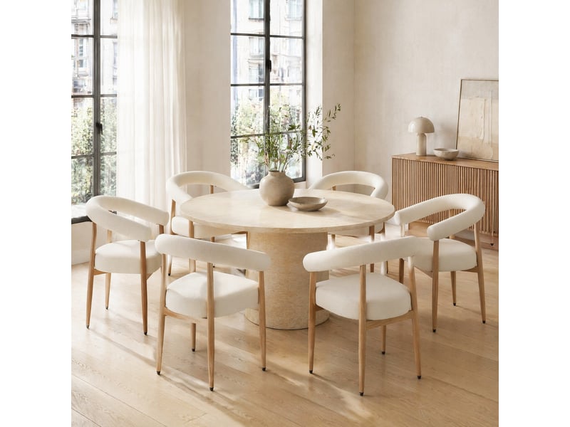  Lot de 6 chaises de salle à manger avec assise rembourrée et dossier incurvé, structure métallique blanche  - Conforama B