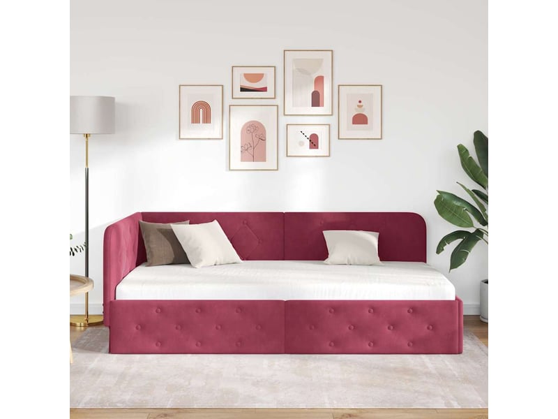  Lit simple- lit adulte -  cadre de lit d'angle bordeaux 100 x 200 cm velours  - Conforama C