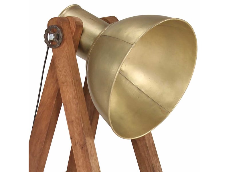  Lampadaire salon, lampe sur pied laiton e27 bois de manguier massif  - Conforama E