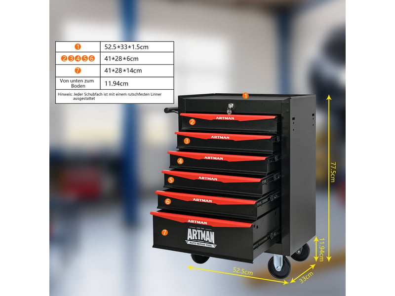  Armoire à outils 6 tiroirs - 6 tiroirs avec glissières à roulement à billes - dimensions assemblées 60x33x77.5 cm 60x33x77.5cm - Conforama E
