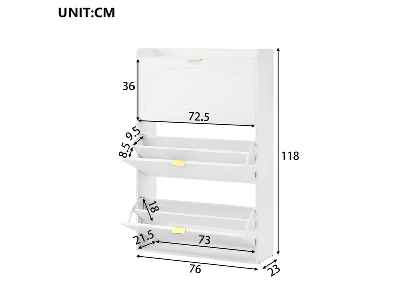  Meuble à chaussures avec 3 abattants, rangement compact pour entrée, en panneau de particules blanc 76 × 23 × 118 cm  - Conforama E