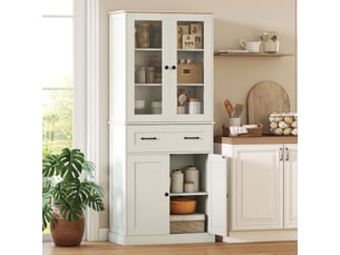 Armoire de cuisine buffet de rangement blanc crème et bois 76 x 40 x 182,5 cm - pangivo