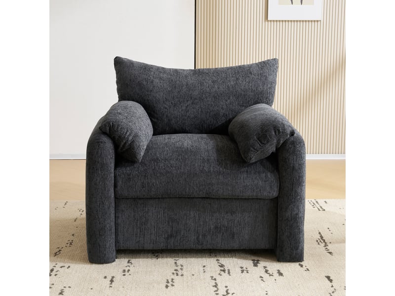  Fauteuil 1 place grande largeur 96 cm en chenille, fauteuil lounge confortable avec coussins d’accoudoirs, structure robuste, pour salon et chambre - gris  - Conforama C