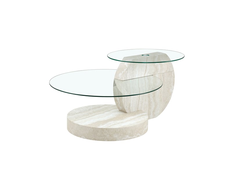  Table basse ronde à deux niveaux avec plateau en verre trempé - lpospi - rangement, mdf et verre gris clair  - Conforama A