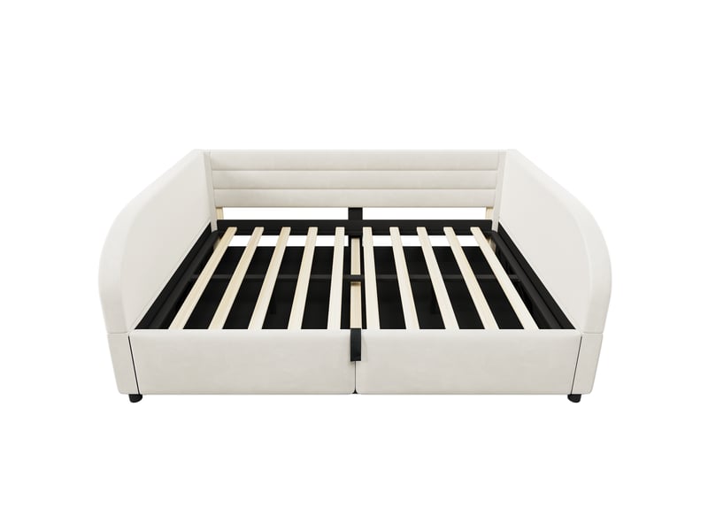  Lit rembourré 140x200 cm, coloris beige, rangement hydraulique et bandeau led intégré.  - Conforama A