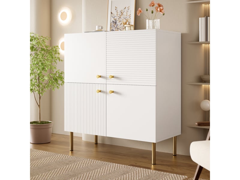 Buffet de rangement en mdf avec poignées en alliage de zinc pour salon 80×36×90 cm blanc - Conforama C