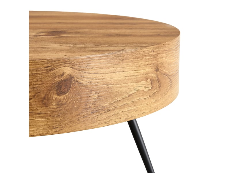  Table basse ronde 70x70x35,5 cm en mdf et métal, bois et noir  - Conforama D