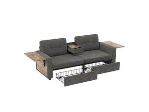 Canapé modulable 2 places avec 2 tiroirs,178x71x57.5cm,assise réglable,tablette ordinateur,porte-gobelets,tissu chenille,gris foncé