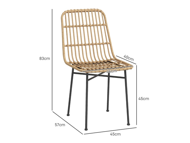  Set de 2 chaises de style bohème pour cuisine et salon en rotin pe et acier dimensions 45x57x83 cm jaune  - Conforama C