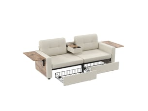 Canapé droit fixe MODENUIT   2 places Tissu beige avec coffre de rangement