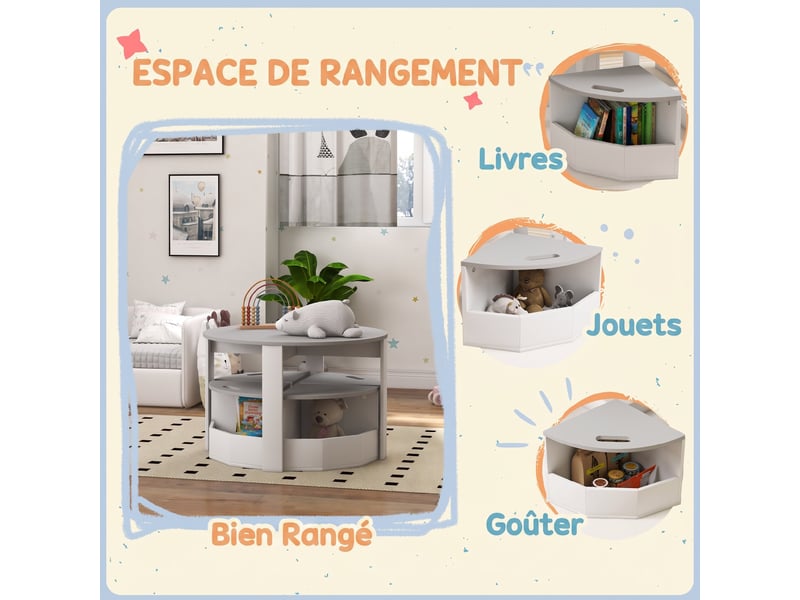 Table enfant avec 4 chaises 5 pièces avec rangement, cadeau pour fille garçon 3-8 ans, ø 78 x 49 cm, gris - Conforama R