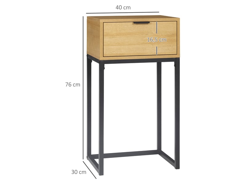  Table d'appoint avec tiroir, table d'appoint moderne avec pieds en acier pour entrée ou salon, 40 x 30 x 76 cm, naturel  - Conforama E
