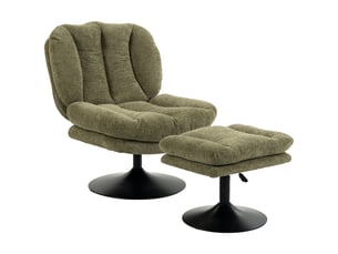Fauteuil de salon - fauteuil lounge avec repose-pieds, pivotant à 360°, en velours à motif goutte d'eau, vert
