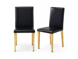 Chaises de salle à manger lot de 2 à dossier ergonomique - pieds en métal, similicuir noir et or