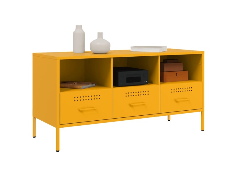  Meuble tv - banc tv - meuble de rangement jaune moutarde 100,5x39x50,5 cm acier  - Conforama D
