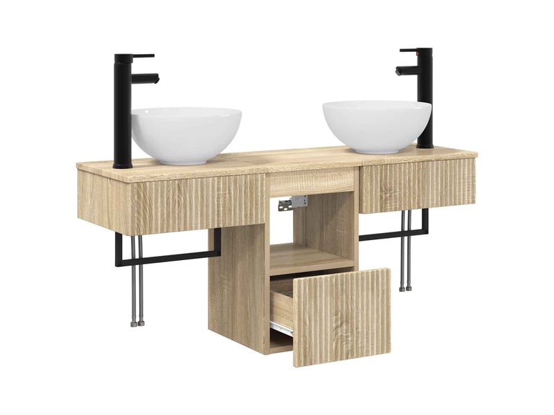  Ensemble de mobilier de salle de bain 3 pc chêne sonoma cf64372  - Conforama D