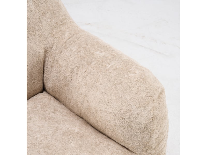 Fauteuil‑poire géant 95x95x79 cm, avec accoudoirs, dossier enveloppant, remplissage en mousse, fausse fourrure, beige, sans montage - Conforama E