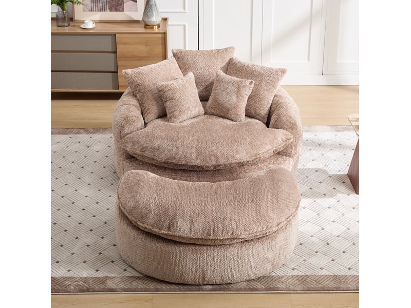  Fauteuil lounge en mousse 190,50x138x63 cm en polyester marron café avec coussins  - Conforama B