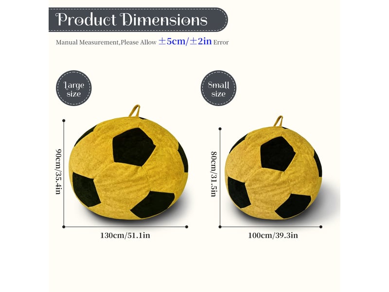  Fauteuil simple - 130x90cm - fauteuil pouf géant motif ballon de football en mousse et flannel doux - jaune et noir  - Conforama E