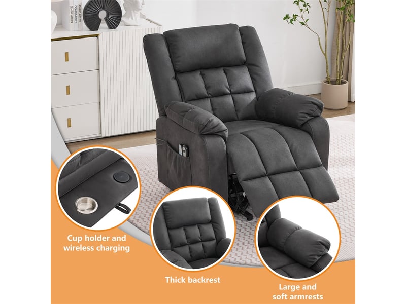  Fauteuil tv relax électrique 103 x 87 x 96 cm - avec fonction aufstehfunktion – massant, chauffant, avec porte-gobelet – tissu fonctionnel - gris  - Conforama E