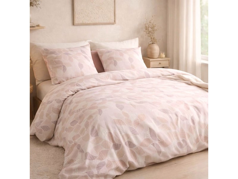  Parure housse de couette 240x220cm + 2 taies motif feuilles rose poudré 100% coton - lixia LIXIA - Conforama D