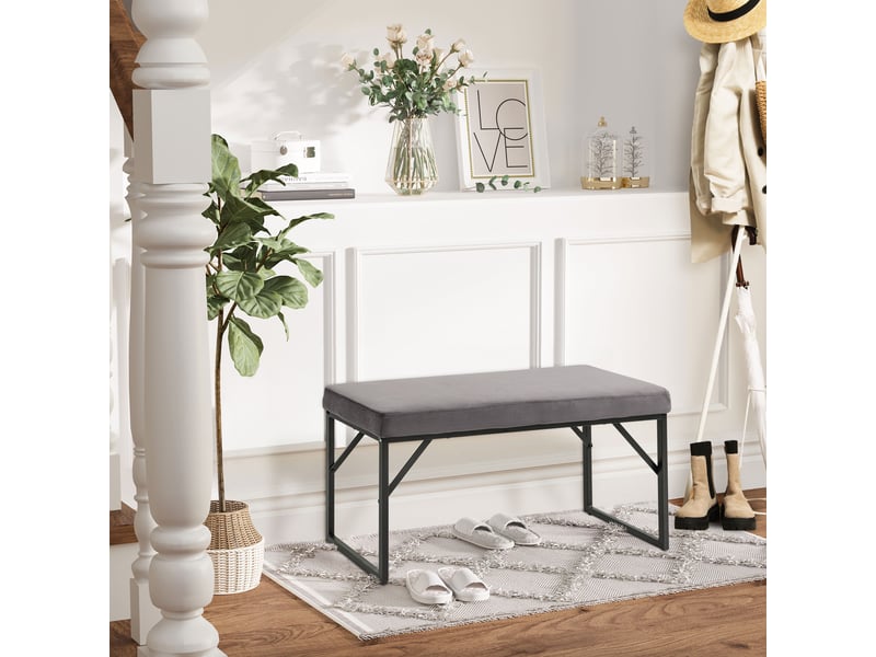  Banc avec coussin rembourré, banc à chaussures, banc d'entrée, coussin inclus, gris foncé et noir  - Conforama C