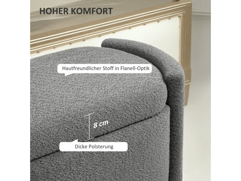 Banc coffre gris effet velours avec couvercle, rangement, rembourré, 105x44x45,5 cm, salon et chambre  - Conforama D