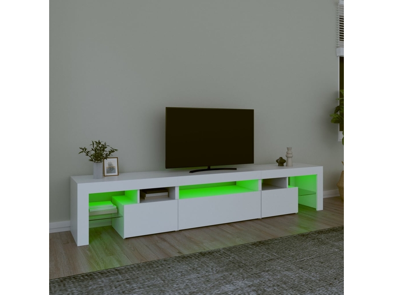  Meuble tv - banc tv - meuble de rangement avec lumières led blanc 215x36,5x40 cm  - Conforama D
