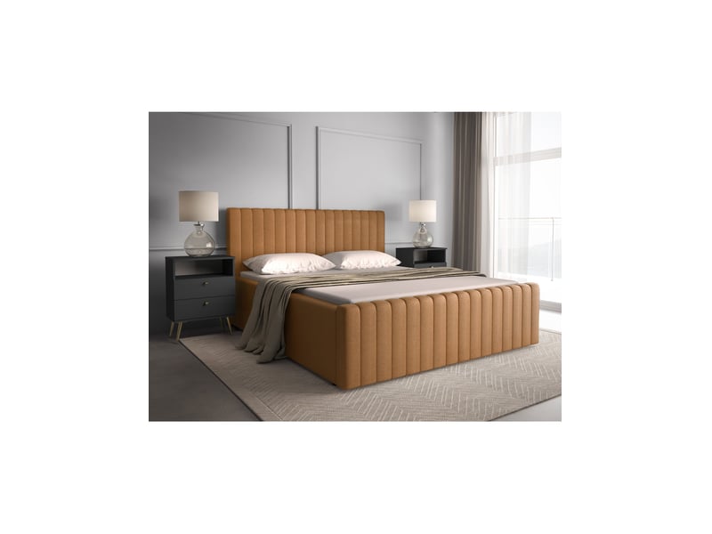  Lit eloria 160x200 camel bouclé avec tête de lit capitonnée et sommier inclus  - Conforama B