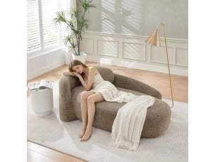 Canapé une place en tissu teddy marron au design minimaliste, canapé compact aux angles arrondis pour salon, chambre ou studio
