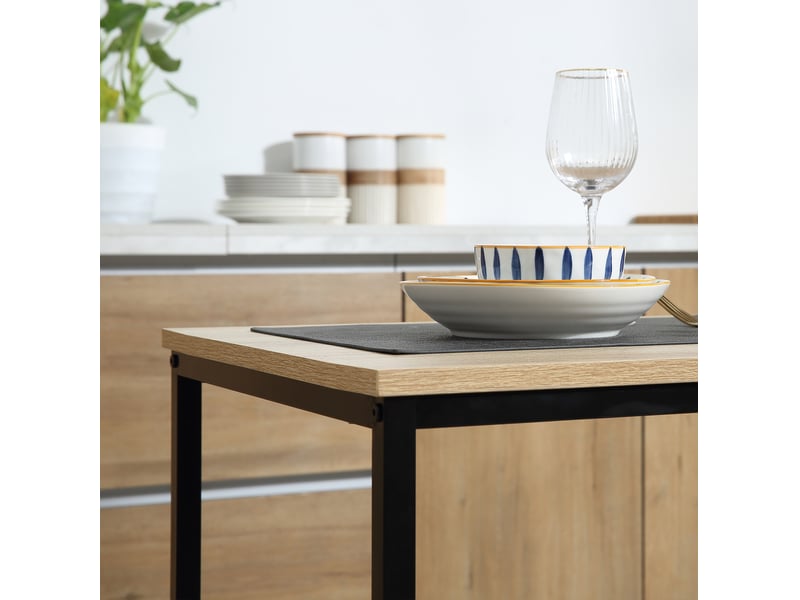  Ensemble repas 3 pièces avec table et 2 chaises, effet bois clair et métal noir, style industriel, petit espace  - Conforama E
