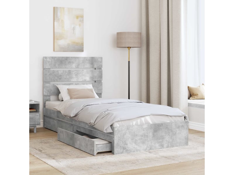  Lit simple- lit adulte -  lit de rangement gris béton 90 x 190 cm bois d'ingénierie  - Conforama B